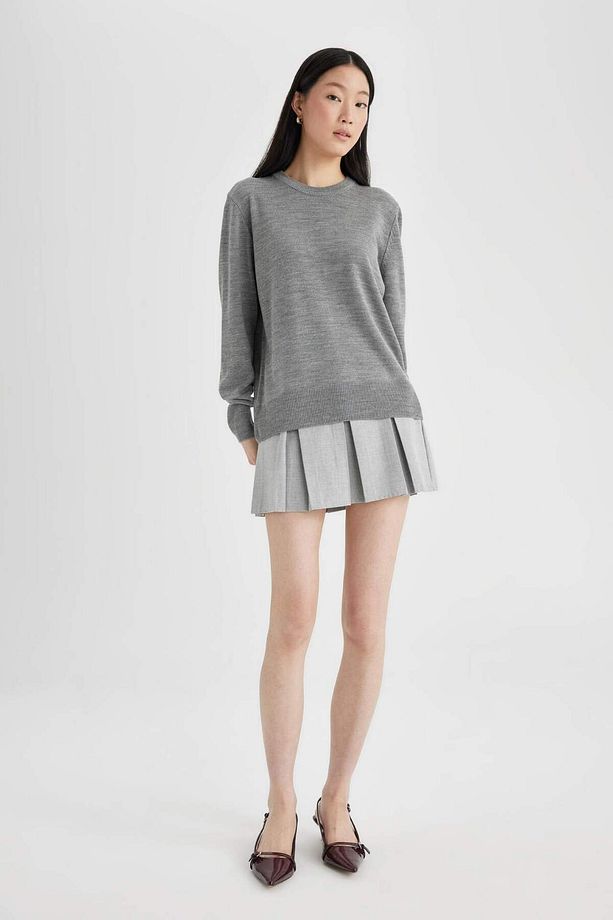 Siyah Regular Fit Yumuşak Dokulu Bisiklet Yaka Basic Düz Triko Kazak C0058AX24WN - 6