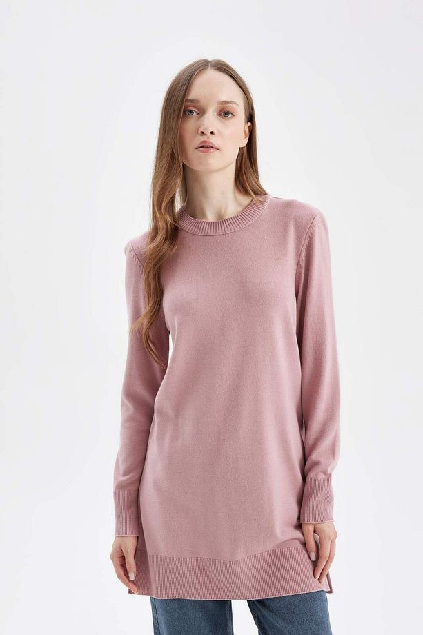 Regular Fit Bisiklet Yaka Yırtmaçlı Basic Düz Kazak Tunik H3431AZ24AU - 3