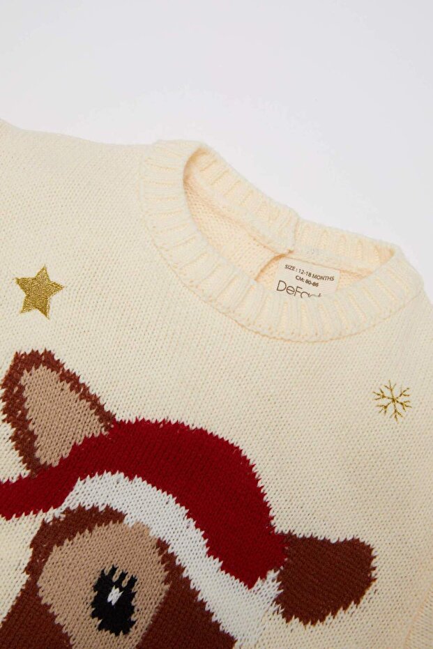 Kız Bebek Bisiklet Yaka Yılbaşı Temalı Triko Kazak C8418A524WN - 3