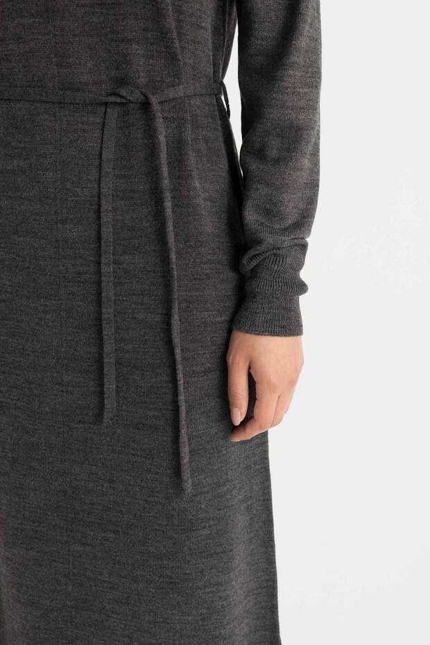 Regular Fit Half Turtleneck Basic ίσιο μακρυμάνικο μάξι πλεκτό φόρεμα A9807AX24WN - 4