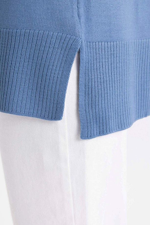 Regular Fit Bisiklet Yaka Yırtmaçlı Basic Düz Triko Kazak Tunik C5165AX24AU - 5