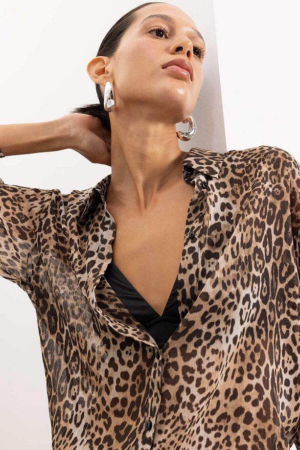 Regular Fit Leopar Desenli Uzun Kollu Gömlek D3721AX24AU - 3