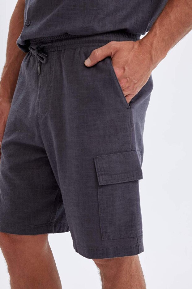 Relax Fit Pamuklu Kargo Cepli Basic Düz Bermuda Şort C7672AX24SM - 5