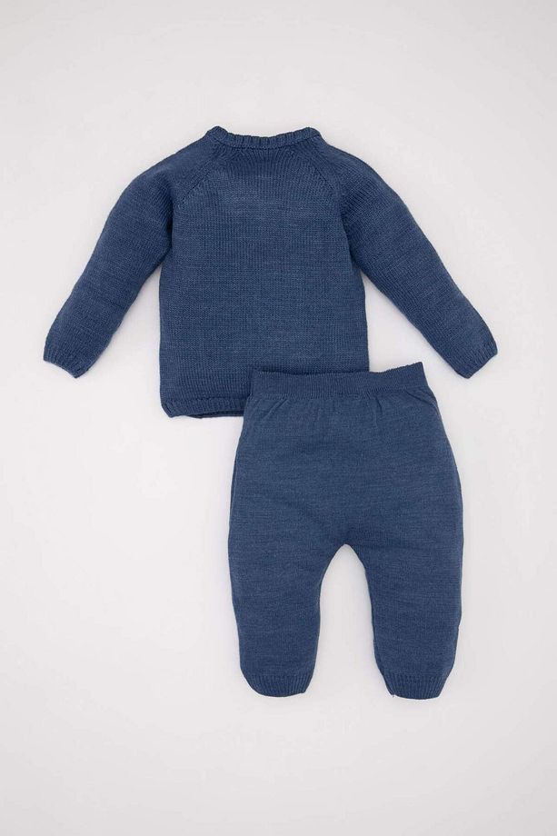 Erkek Bebek 2li Takım Uzun Kollu Düğmeli Örgü Desenli Triko Kazak Beli Lastikli Triko Alt C9589A524A - 6