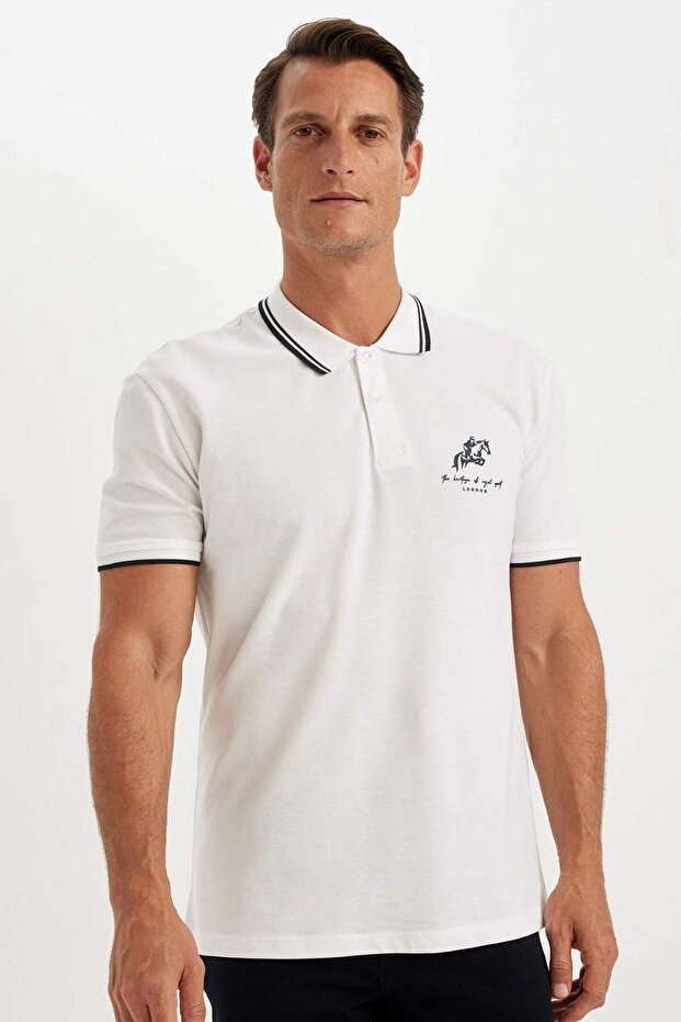 New Regular Fit Printed Short Sleeve Pique Polo T-Shirt C9227Ax24Sm