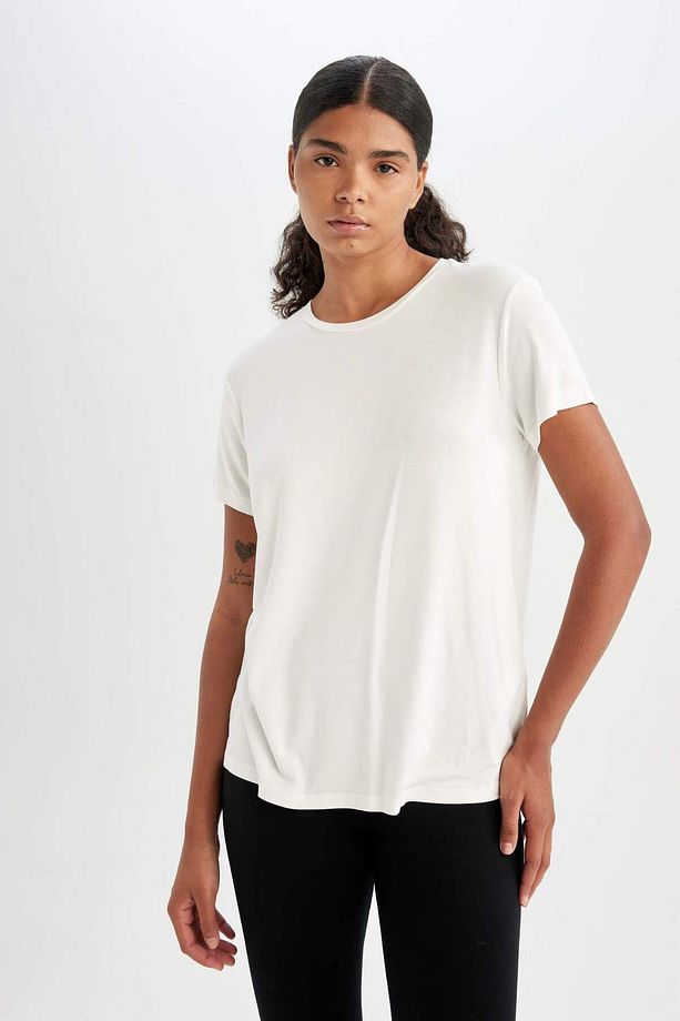 DeFactoFit Standart Fit Bisiklet Yaka Sporcu Basic Düz Kısa Kollu Tişört D1904AX24HS - 4
