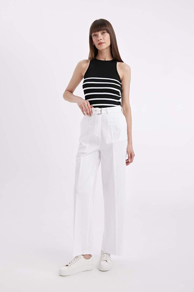 Jogger Kumaş Pantolon Cepli Yüksek Bel Geniş Paça Uzun Boy D0007AX24SM - 2