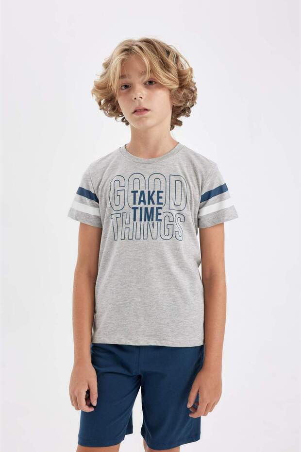 Erkek Çocuk Pijama Takımı Bisiklet Yaka Baskılı Kısa Kollu Şortlu D1210A824SM - 3