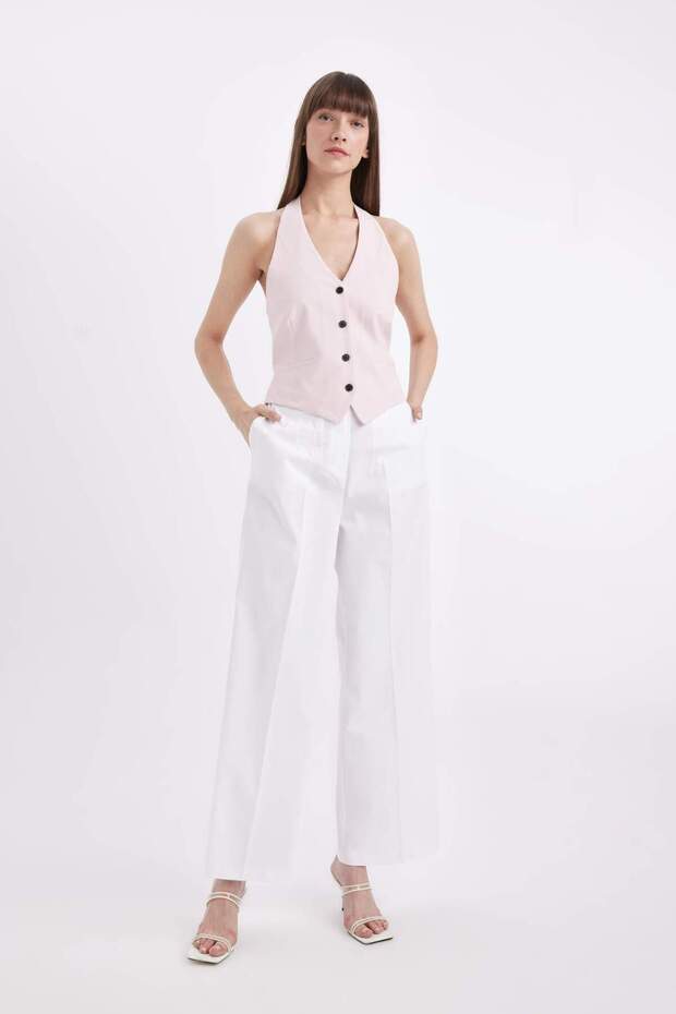 V Yaka Düğmeli Basic Düz Blazer Yelek D3691AX24SM - 2