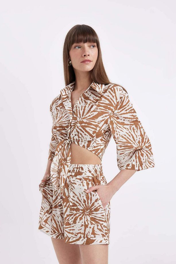 Crop Desenli Vual Yarım Kollu Bluz D2973AX24SM - 4