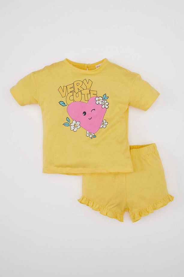 Kız Bebek 2li Takım Bisiklet Yaka Baskılı Kısa Kollu Tişört Şort C0036A524SM - 1