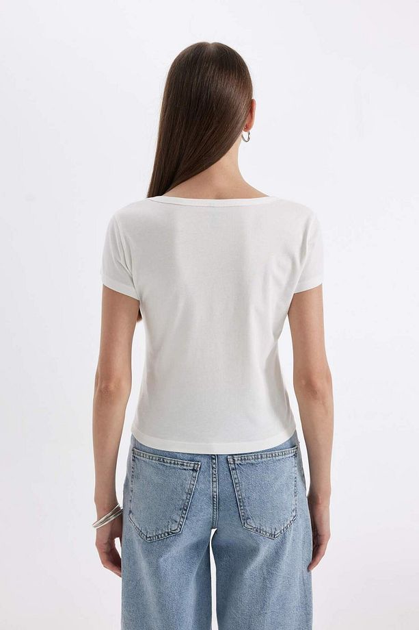 Regular Fit Bisiklet Yaka Penye Basic Düz Kısa Kollu Tişört D4455AX24HS - 6