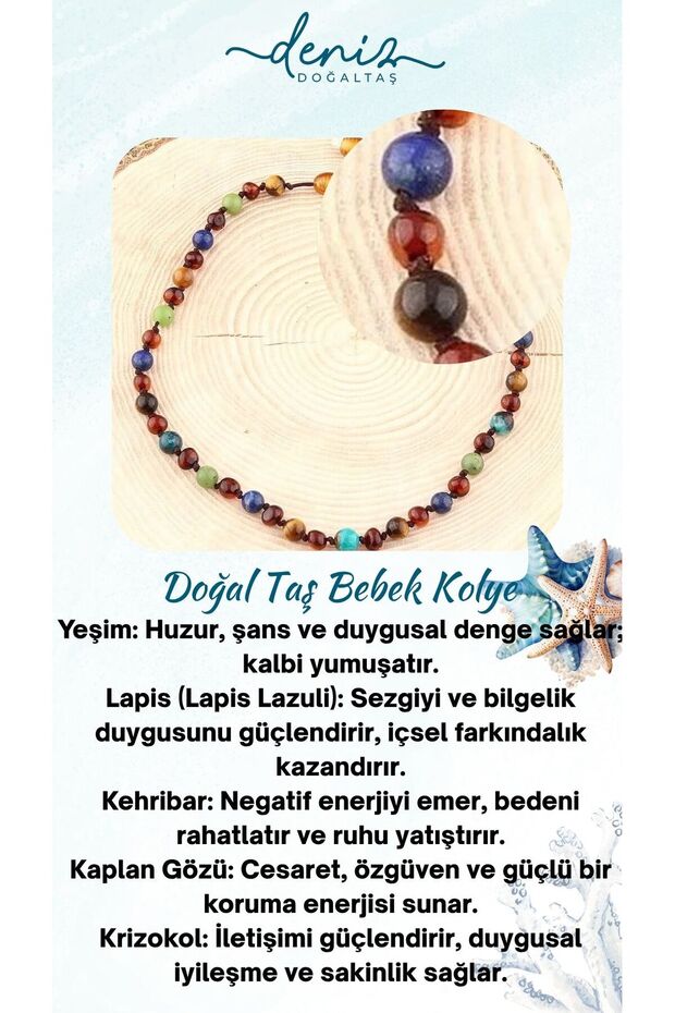 Certified Original (Gems) Natural Stone Baby Necklace - Jade, Lapis, Amber, Tiger's Eye, Chrysocolla M106