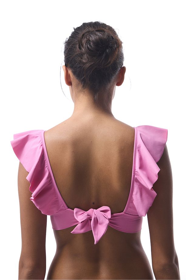 Pembe Begonia Fırfırlı Bikini Üstü - 2