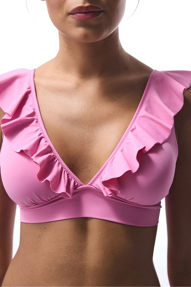 Pembe Begonia Fırfırlı Bikini Üstü - 3
