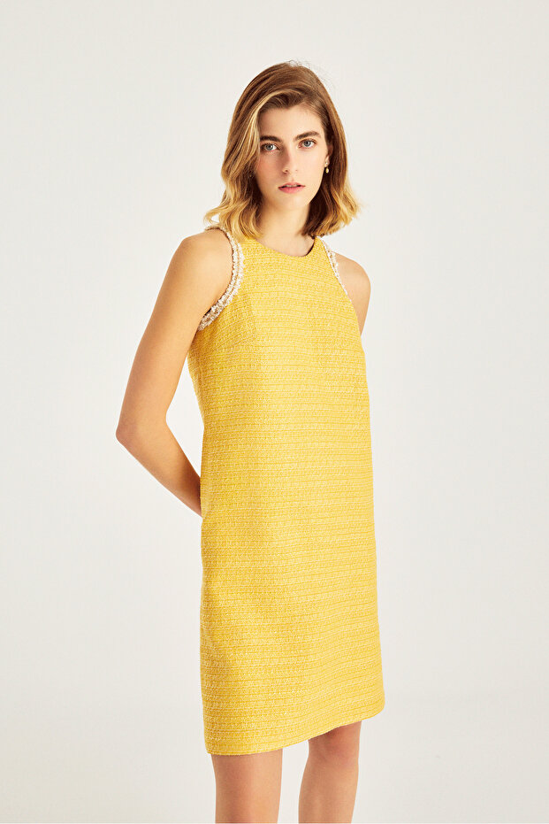 Şerit Detaylı Tüvit Elbise - 4