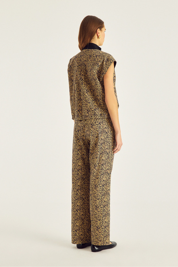 Leopard Pattern Poplin Casual Pants - 4