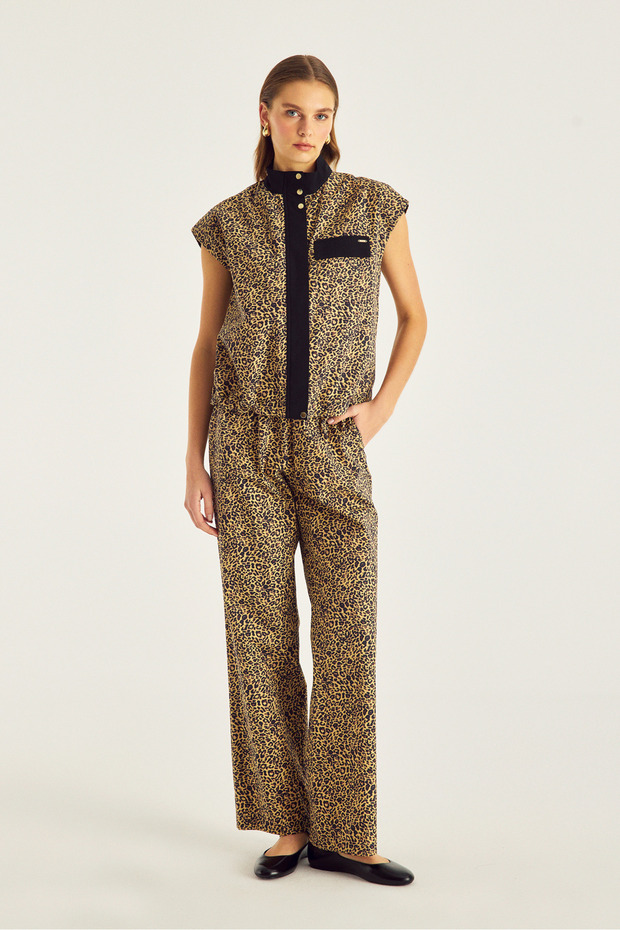 Leopard Pattern Poplin Casual Pants - 3