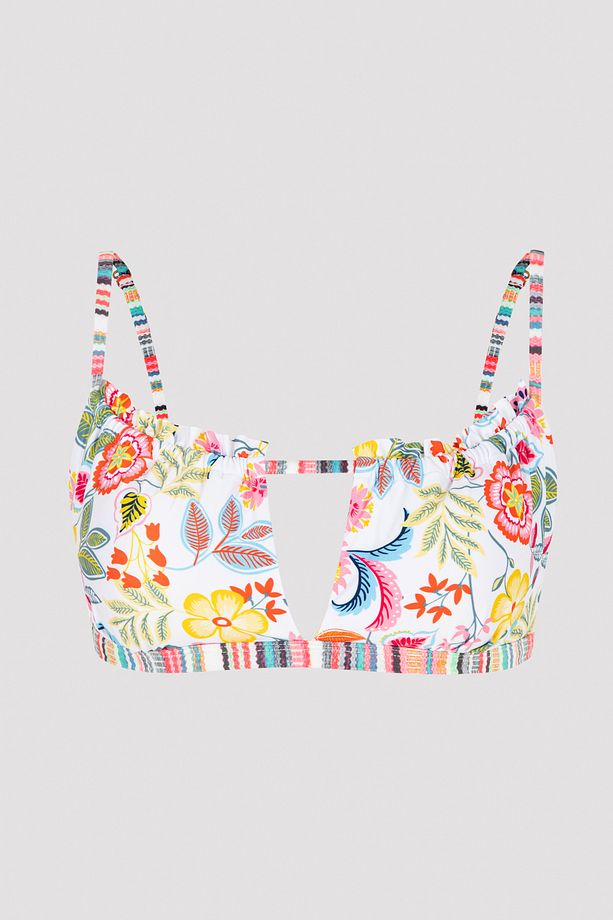 Çok Renkli Escape Çiçek Desenli Yanları Bağlama Detaylı Straplez Bikini Üstü - 6