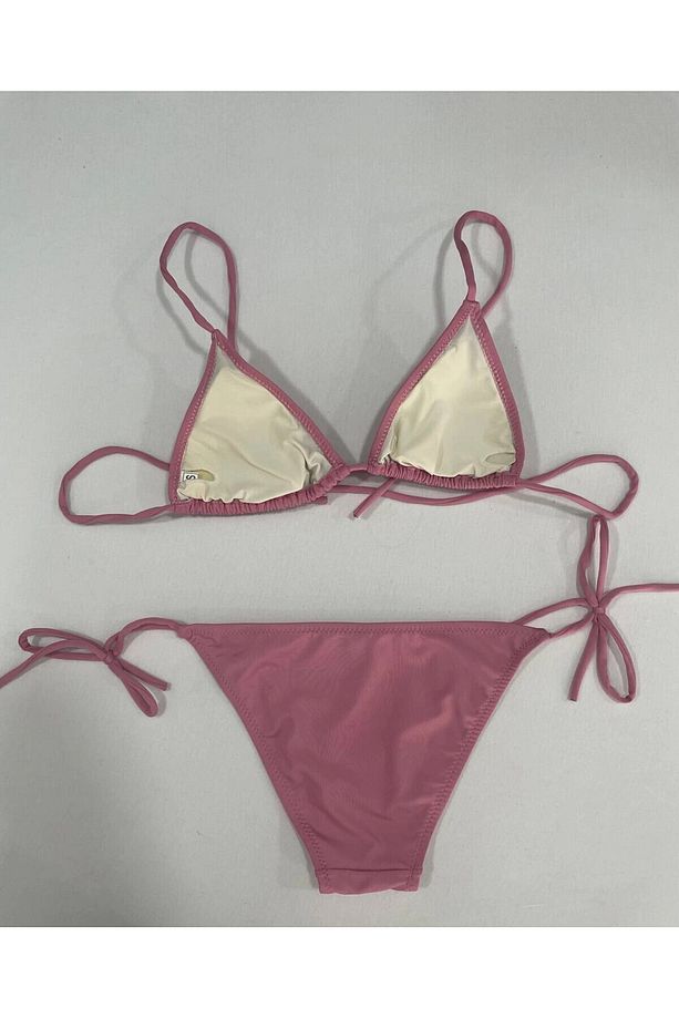 Kadın Gül Kurusu Boyundan İp Bağlamalı Üçgen Bikini Takımı HZL25S-LC5005 - 6