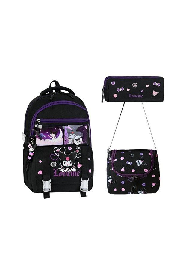 Korean Model School Bag with Accessories Orthopedic Black Girl's Backpack Thermal Nutrition Pen Holder