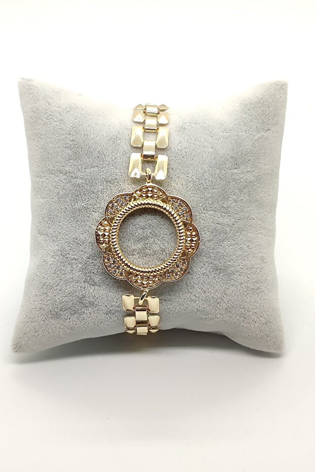 Gold Color Zircon Stone Quarter Put Stainless Bracelet Frame