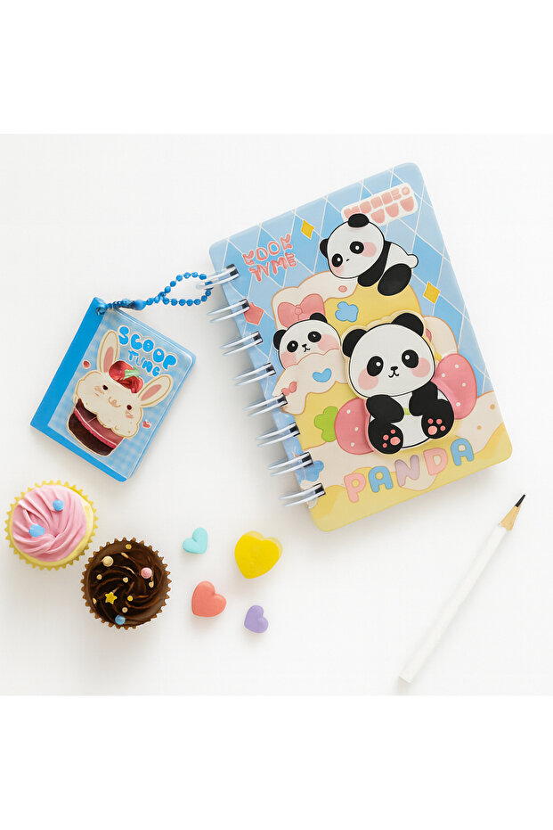 9X12 Panda Design Embossed Striped Notebook and Keychain Set Mini Notepad 1 Piece - 3