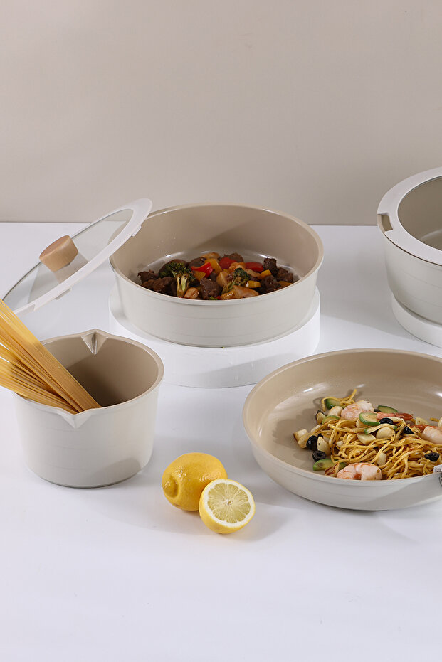 Midas Beige 11 Piece Nested Pot and Pan Set with Detachable Handles D-Neomds11I - 6