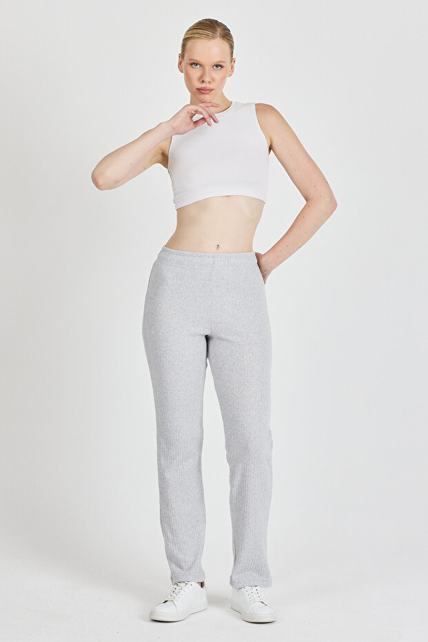 Women's Gray High Waist Ribbed Wide Leg Casual Thin Sweatpants Pajamas