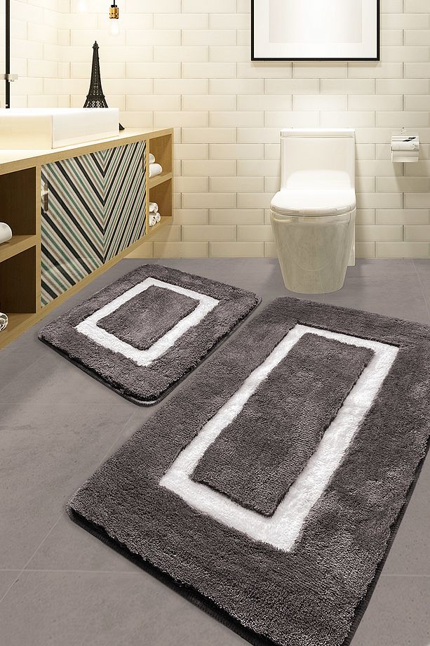 Quadrato Frame Antrasit 2'li Set Banyo Halısı Akrilik - 1