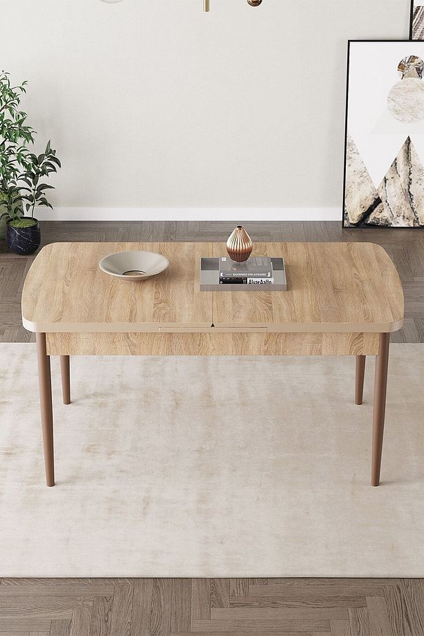 Calvin Meşe Desen 80x132 Mdf Açılabilir Mutfak Masası Takımı 4 Sandalye, 1 Bench - 3