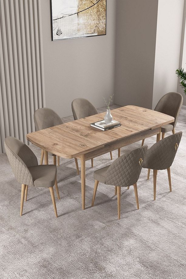 Milas Atlantik Çam 80x132 Mdf Açılabilir Mutfak Masası Takımı 6 Adet Sandalye - 2