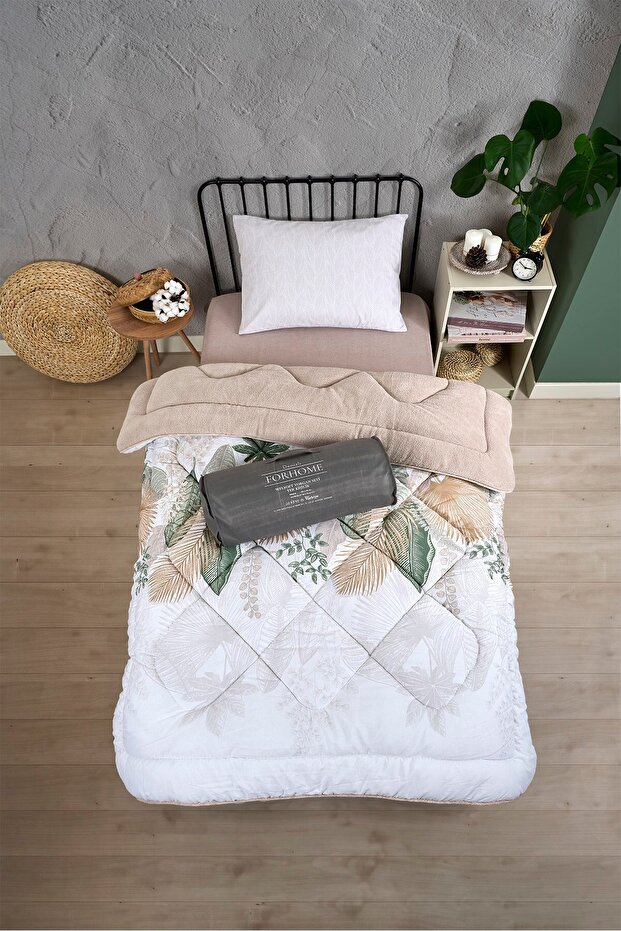 Single Double Sided Luxury Welsoft Elite Quilt Soft Fleece Quilt and Pillowcase Alena Beige