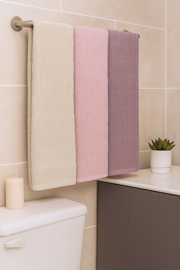 Atlas 3-Piece Bath Towel Set – 3 Pieces 100X150 cm 100% Cotton, Soft Textured, Knitted Patterned Towels