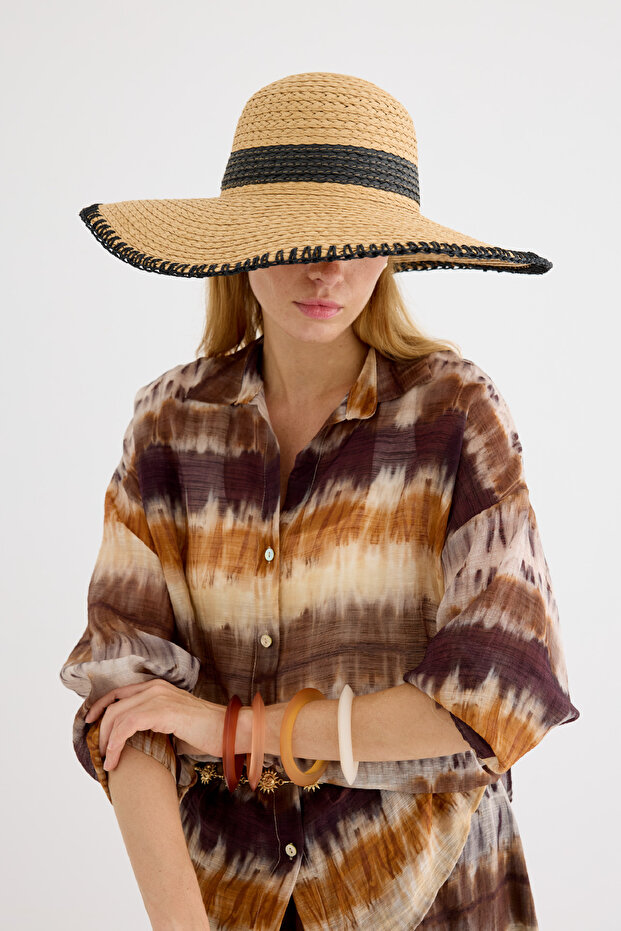 Dikişli Hasır Şapka Siyah - 4