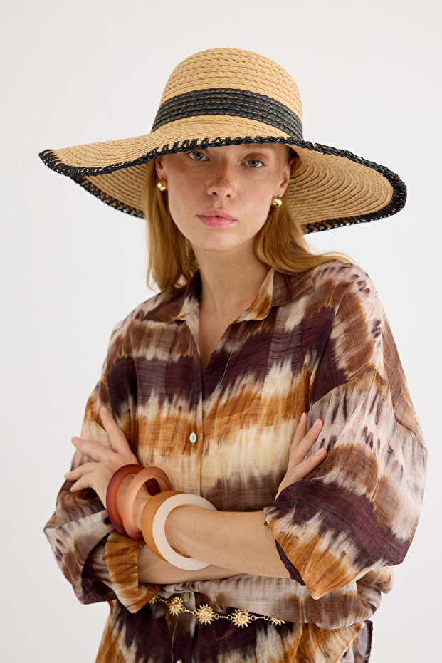 Dikişli Hasır Şapka Siyah - 1