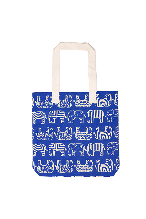 Wolo Blue Elephant Patterned Canvas Shoulder Bag - Eco-Friendly
