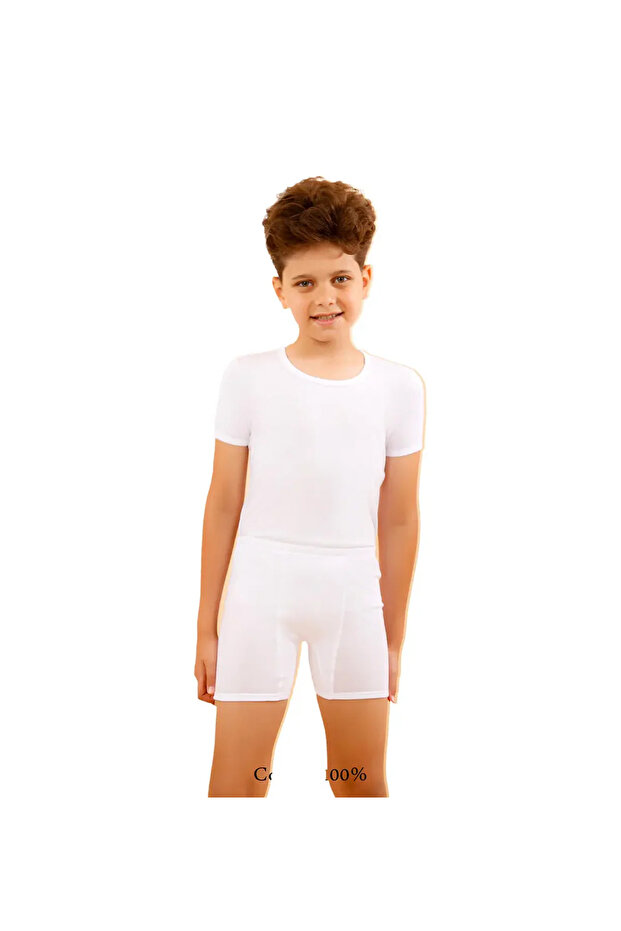 boy's Underwear 100% Cotton T-shirt & trunk boxer White