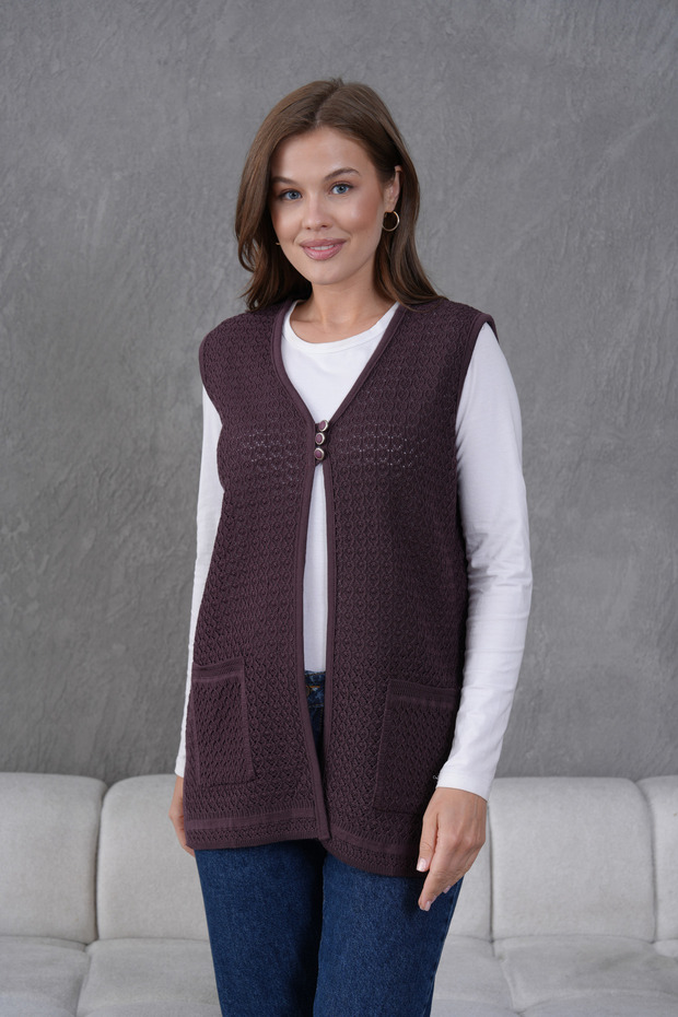 Triko Ajurlu Merserize Yelek - 6