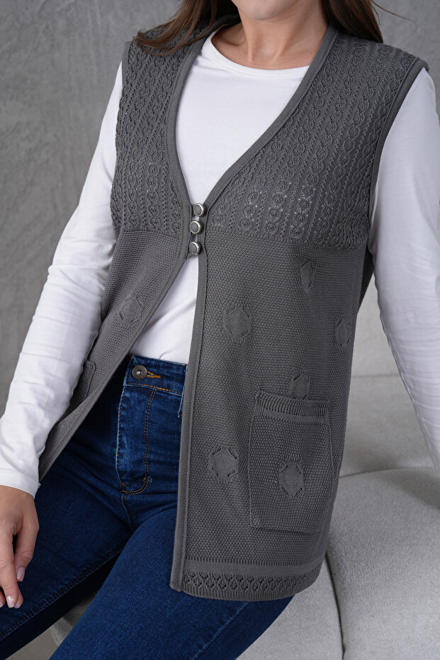 Triko Ajurlu Merserize Yelek - 8