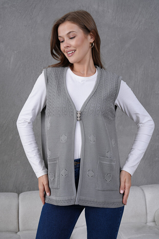 Triko Ajurlu Merserize Yelek - 2