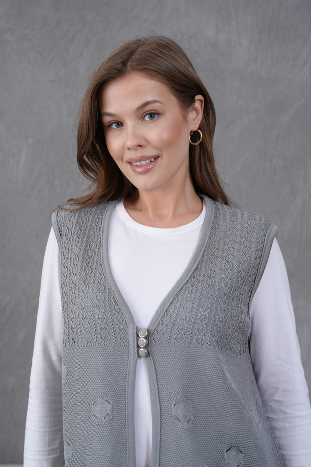 Triko Ajurlu Merserize Yelek - 1