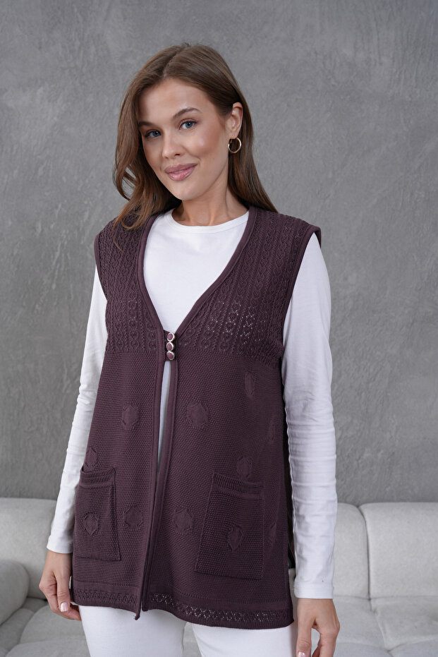 Triko Ajurlu Merserize Yelek - 3