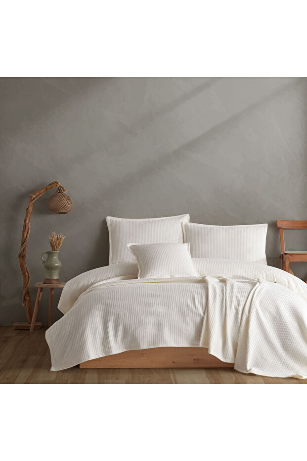 %100 Pamuklu Örgü Desenli Çok Amaçlı Yatak Örtüsü | 220x230 - 2