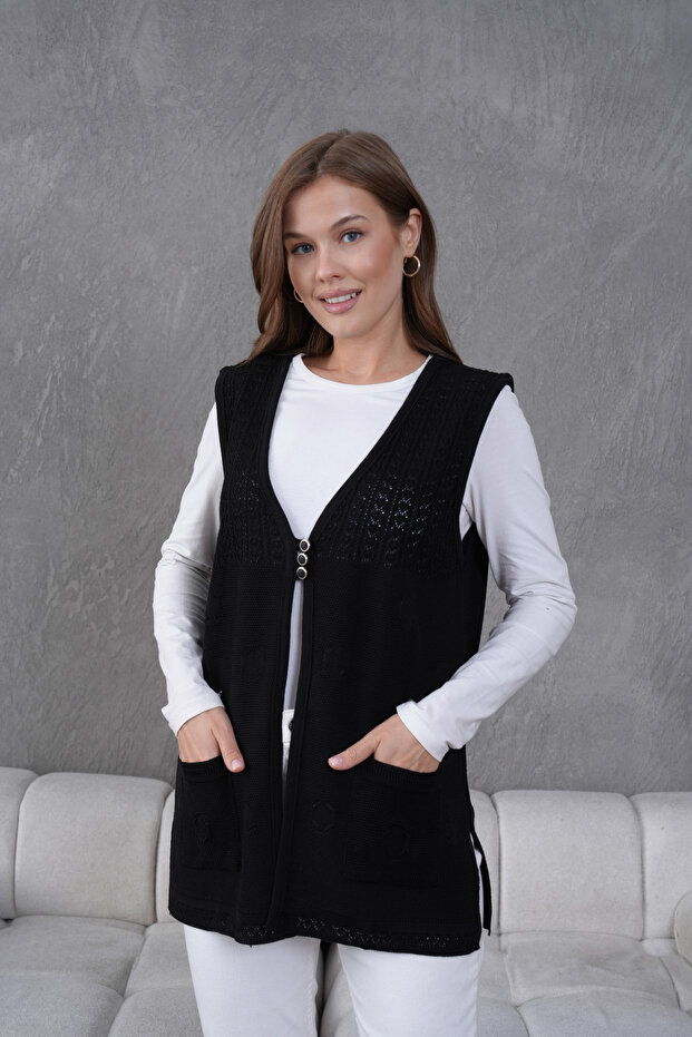 Triko Ajurlu Merserize Yelek - 7