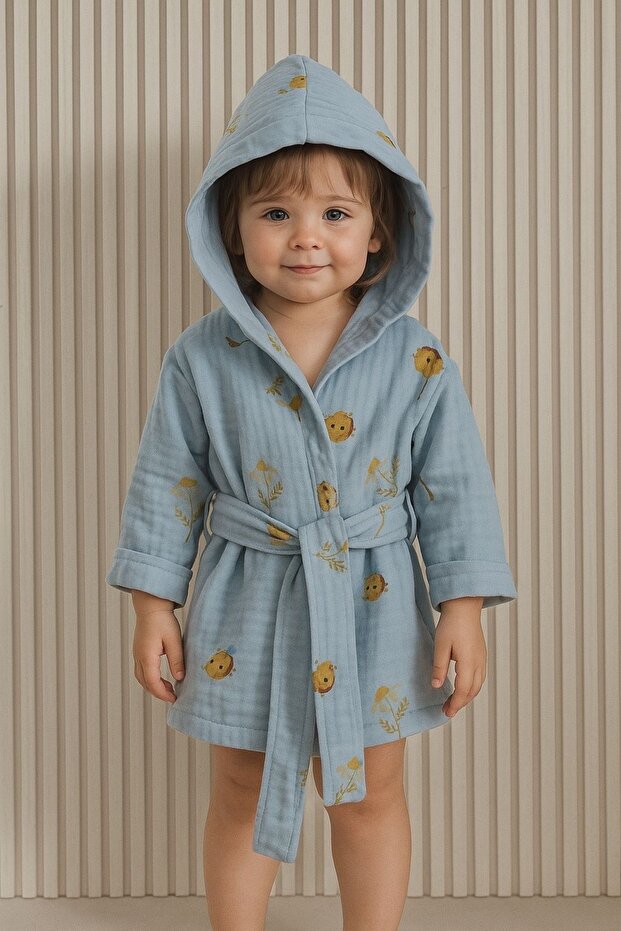 Muslin Children's Bathrobe 100% Cotton – Hooded , Breathable, Soft Textured