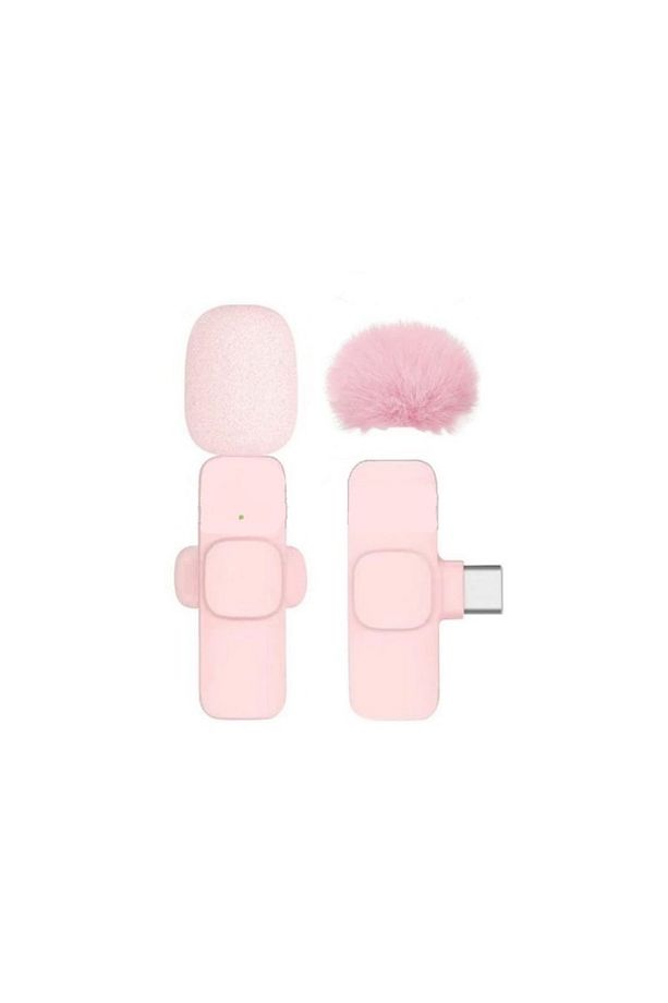 Kablosuz Tüylü Pembe Yaka Mikrofonu Type-C ve Apple Girişli 2’li Set Bluetooth 5.0 - 6