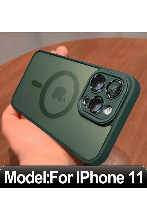 حافظة شحن لاسلكي مغناطيسية مقاومة للصدمات صلبة لهاتف iPhone 11 باللون الأخضر غير اللامع