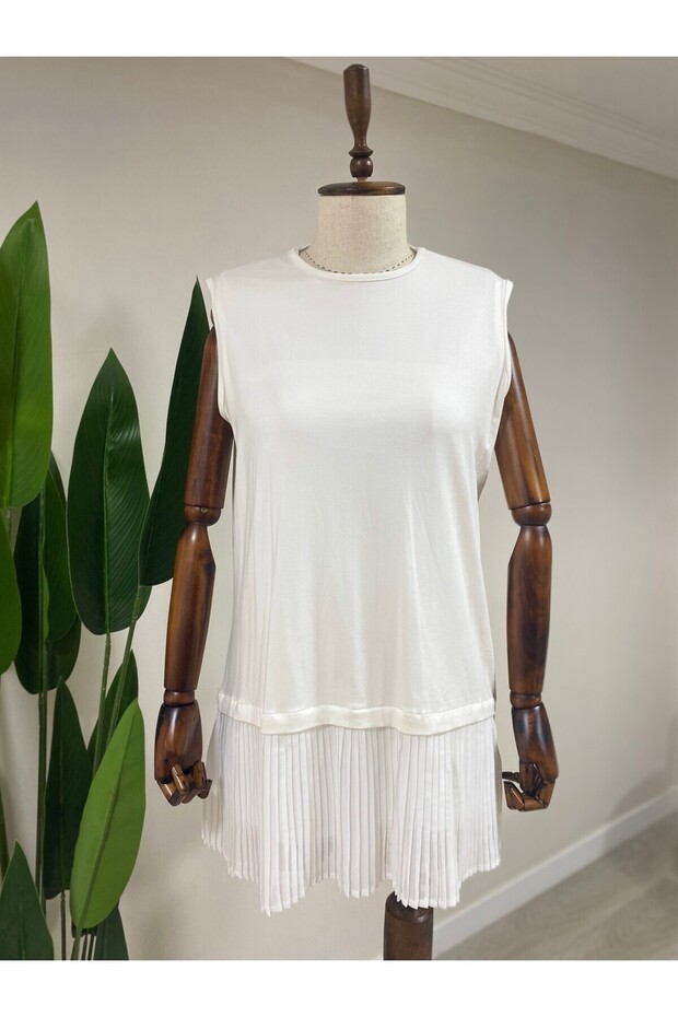Pleated Crew Neck Sleeveless Undershirt-Tunic