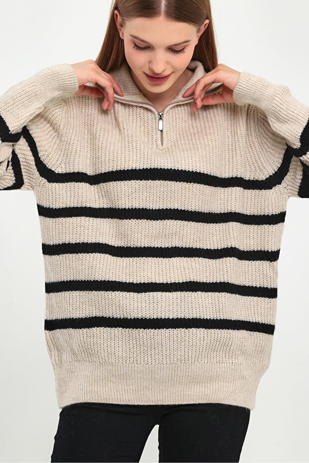 ZIPPERED FISHER COLLAR KNITWEAR SWEATER (B23-5802)